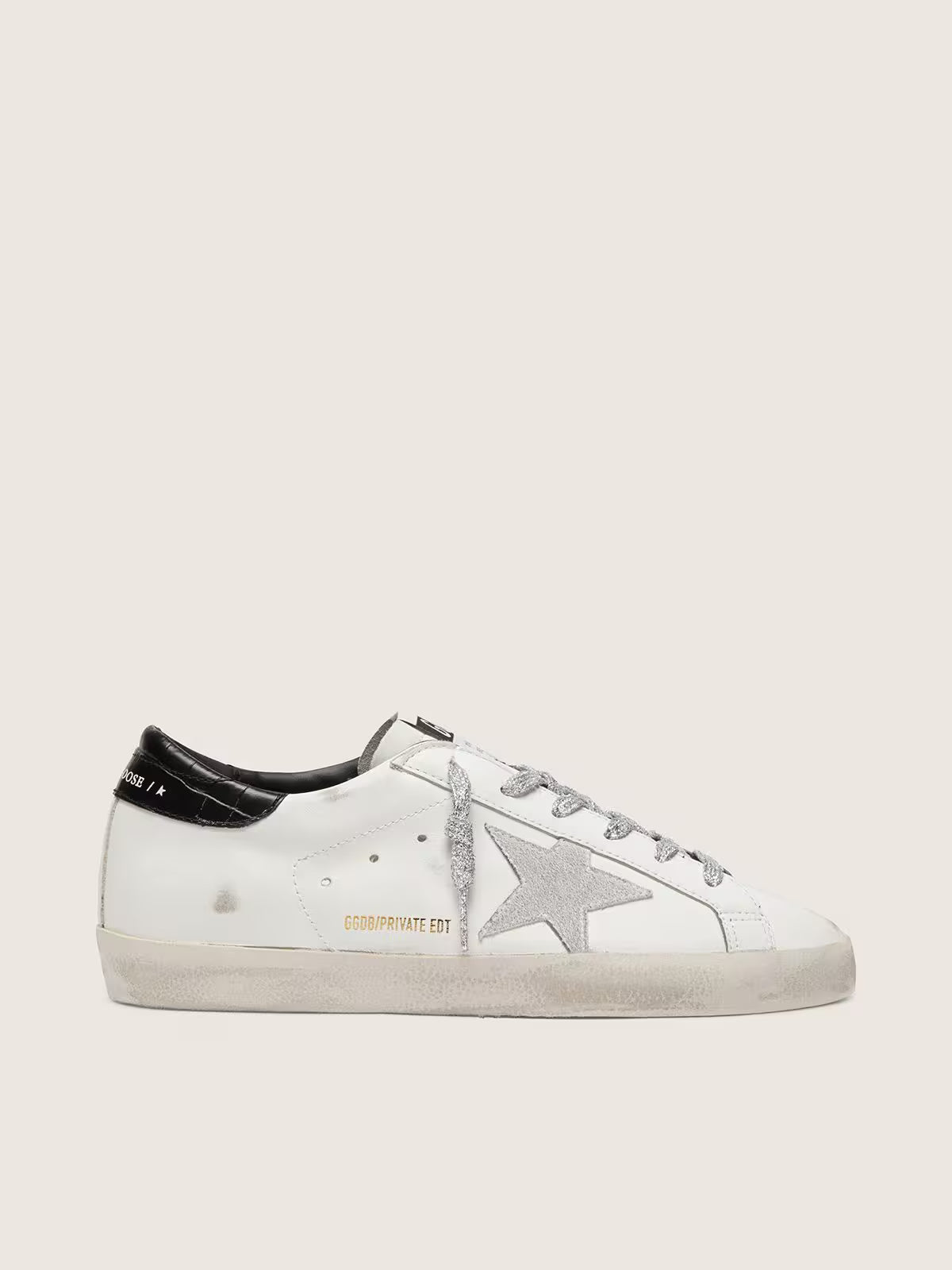 GGDB - Super-Star pour femme avec étoile en daim blanc et contrefort en cuir croco noir