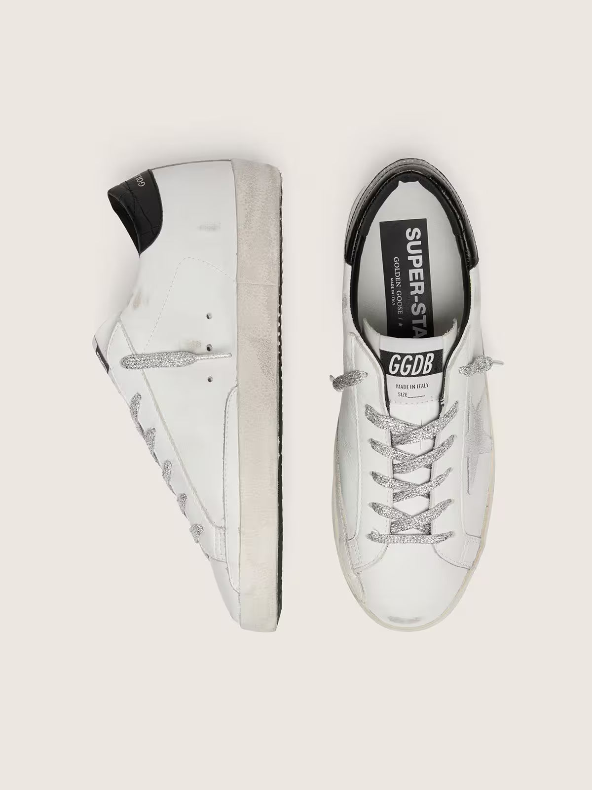 GGDB - Super-Star pour femme avec étoile en daim blanc et contrefort en cuir croco noir