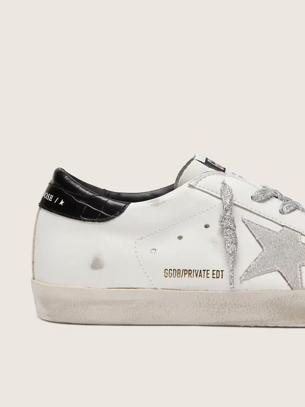GGDB - Super-Star pour femme avec étoile en daim blanc et contrefort en cuir croco noir