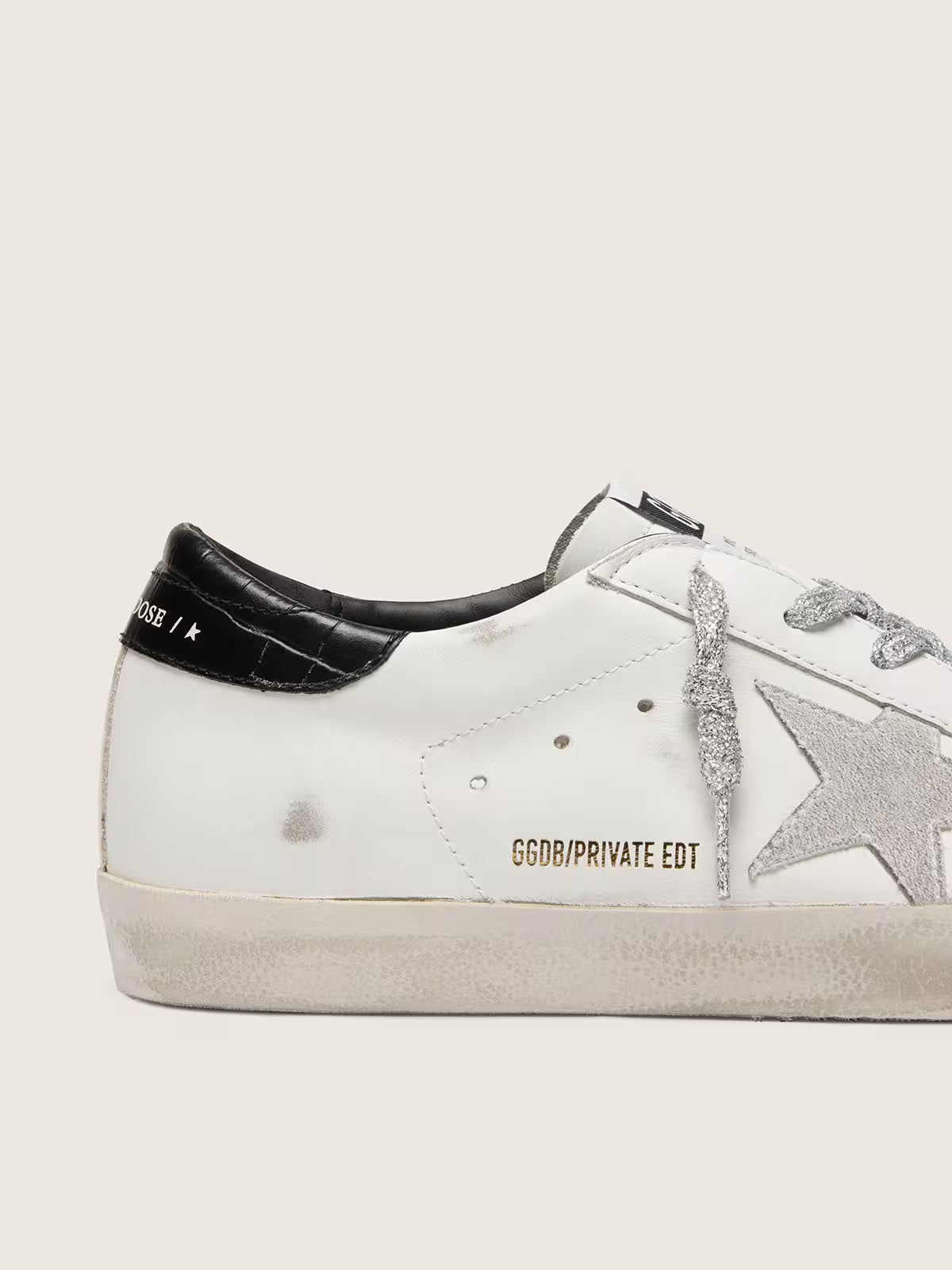 GGDB - Super-Star pour femme avec étoile en daim blanc et contrefort en cuir croco noir